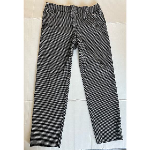 Avenue Pants - Avenue Black White Diamond Straight Leg Front Pockets Pull On Stretch Pants 16